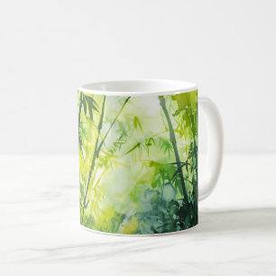Caneca De Café Aquarela da Floresta de Bambu