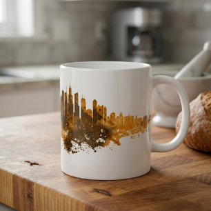 Caneca De Café Aquarela da Silhueta de Chicago Laranja Arte Paisa