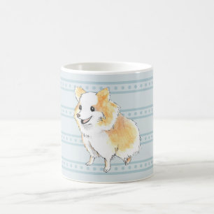 Caneca De Café Aquarela de assento de Pomeranian no azul