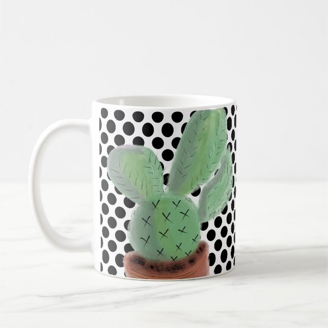 Caneca De Café Aquarela de Cactus Pontos Preto e Branco (Esquerda)