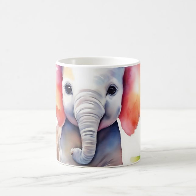 Caneca De Café Aquarela de elefante vibrante (Centro)