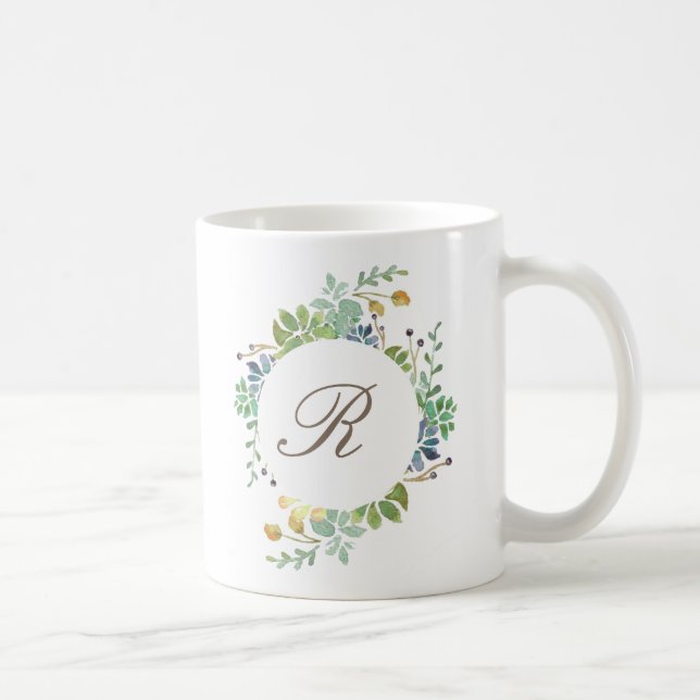 Caneca De Café Aquarela de Jardim Suculta | Inicial (Direita)