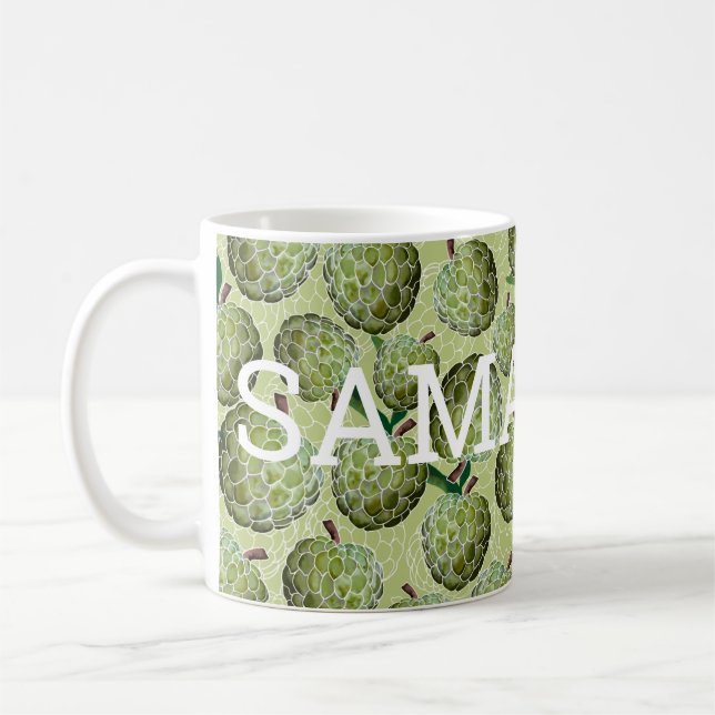 Caneca De Café Aquarela De Maçã De Açúcar | Verde | SEU NOME (Esquerda)