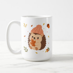 Caneca de café aquarela de ouriço fofo de outono