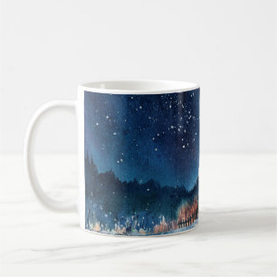 Caneca De Café Aquarela desenhada à mão Paisagem de inverno