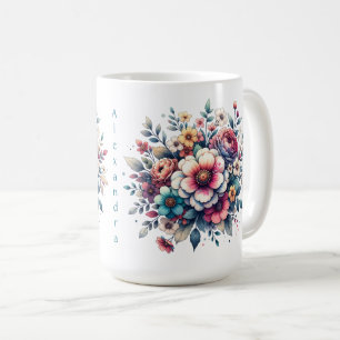 Caneca De Café Aquarela do Buquê de flores personalizada