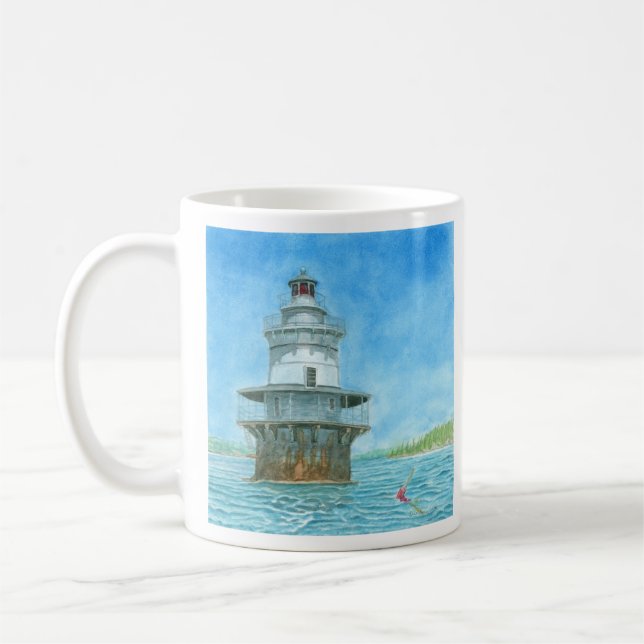 Caneca De Café Aquarela do Farol de Goose Rocks (Esquerda)
