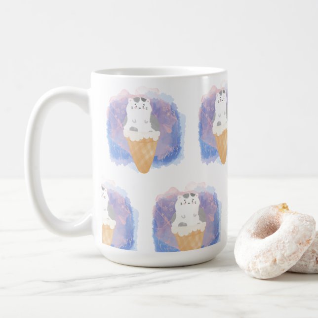 Caneca De Café aquarela do gato sorvete (Com Donut)