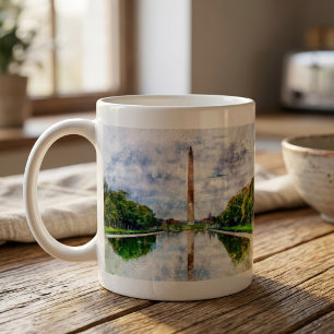 Caneca De Café Aquarela do Monumento a Washington com Reflexo
