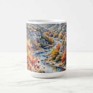 Caneca De Café Aquarela do Rio Outono em Lost Maples