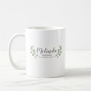 Caneca De Café Aquarela Eucalipto Nome Personalizado de Dama de H