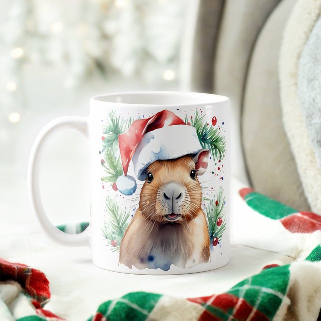 Caneca De Café Aquarela Festiva Capybara Christmas Mug (Criador carregado)