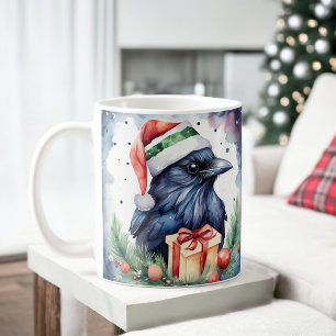 Caneca De Café Aquarela Festiva Crow Christmas Mug