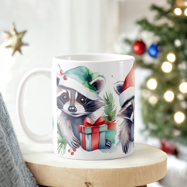Caneca De Café Aquarela Festiva Raquineira de Natal (Criador carregado)