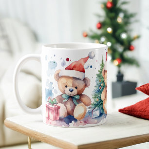 Caneca De Café Aquarela Festiva Ursos de Natal