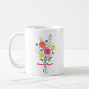 Caneca De Café Aquarela Flor de Nascimento Rosa Personalizada