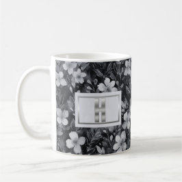 Caneca De Café Aquarela Floral com Letra em Prata Monograma