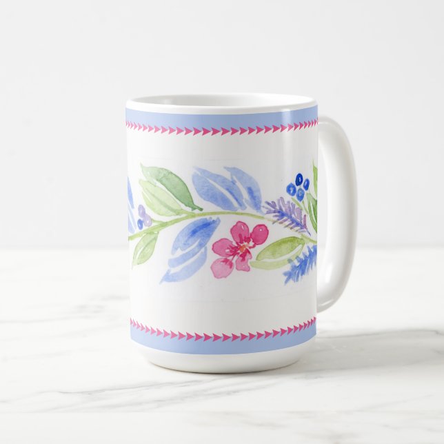 Caneca De Café Aquarela Floral Pastel Pintada à Mão (Frente Esquerda)