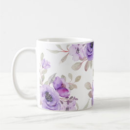 Caneca De Café Aquarela Floral Púrpura Elegante