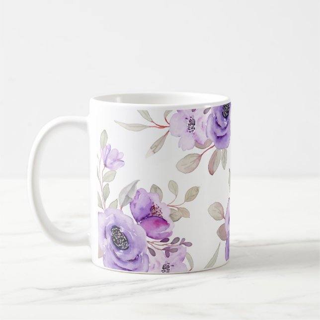 Caneca De Café Aquarela Floral Púrpura Elegante (Esquerda)