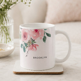 Caneca De Café Aquarela Floral Rosa Pálido Linda