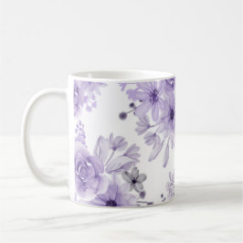 Caneca De Café Aquarela Floral Roxa Elegante