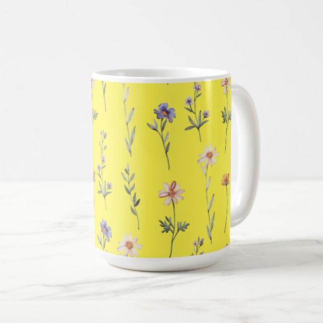 Caneca De Café Aquarela Flores Silvestres (Frente Esquerda)