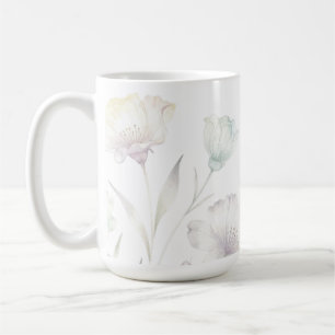 Caneca De Café Aquarela Flores Silvestres Pastéis Macios Graça