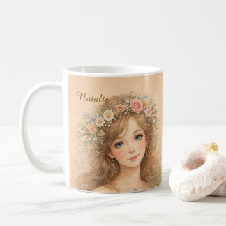 Caneca De Café Aquarela fofa com sua foto e nome