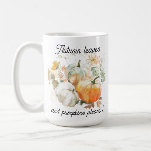 Caneca De Café Aquarela Folhas de outono e abóboras, por favor