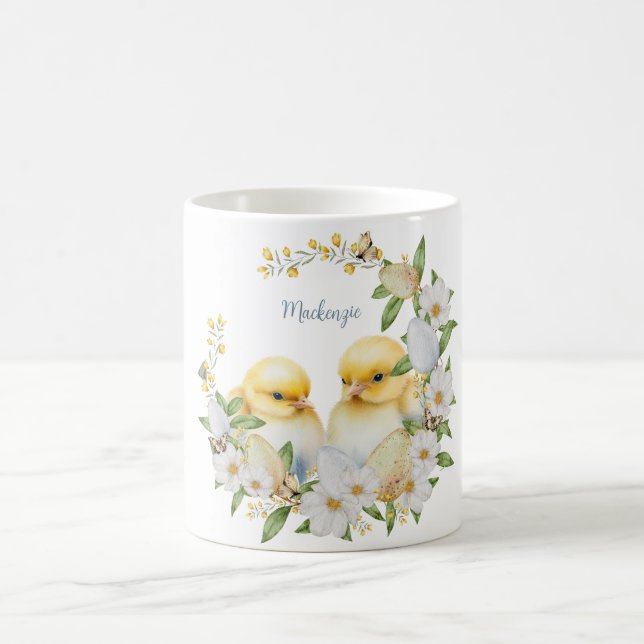Caneca De Café Aquarela Frango de Páscoa Personalizado (Centro)