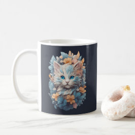 Caneca De Café Aquarela Gato Floral Fofo Salpico