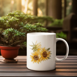 Caneca De Café Aquarela Girassóis