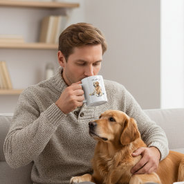 Caneca De Café Aquarela Golden Retriever Personalizar