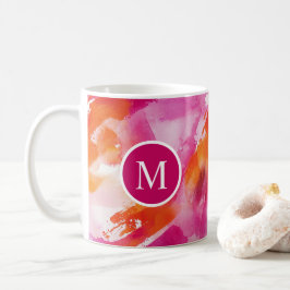 Caneca De Café Aquarela Laranja Rosa Abstrato