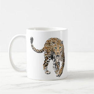 Caneca De Café aquarela leopardo gato da selva animal pintado ver