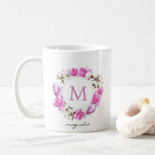 Caneca De Café Aquarela Magnolia Wreath Monograma