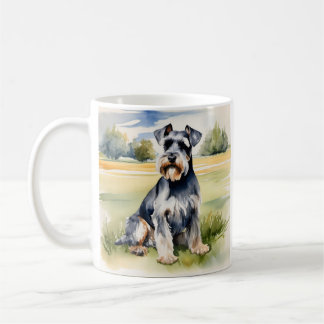 Caneca De Café Aquarela Miniatura Schnauzer - Impressão de Arte C