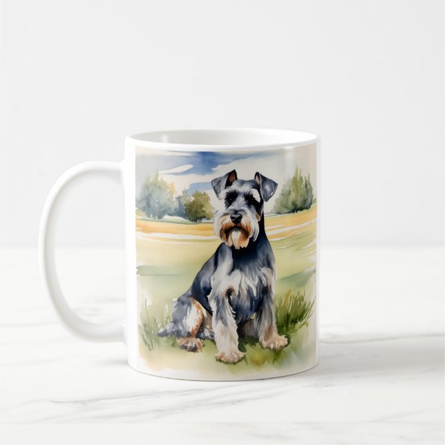 Caneca De Café Aquarela Miniatura Schnauzer - Impressão de Arte C (Esquerda)