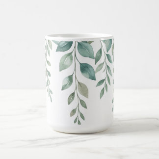 Caneca De Café Aquarela Minimalista Eucalipto em Cascata Monogra