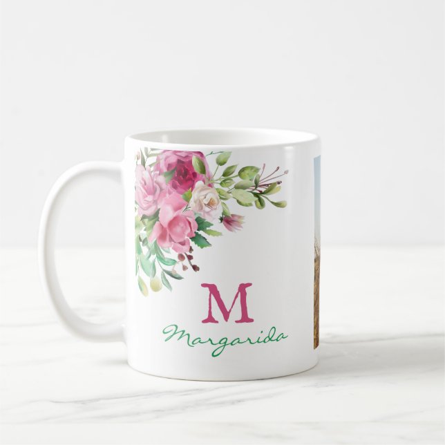 Caneca De Café Aquarela Monograma Floral Duas Garota de Colagem d (Esquerda)