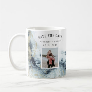 Caneca De Café aquarela ondas litorâneas salvar foto de data