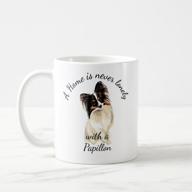 Caneca De Café Aquarela Papillon Cão Pet Animal (Esquerda)