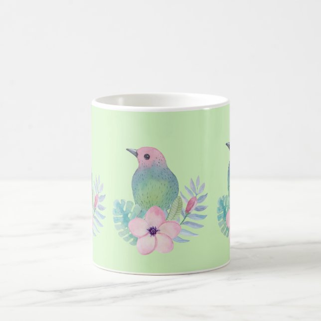 Caneca De Café Aquarela Pássaro e Flor (Centro)
