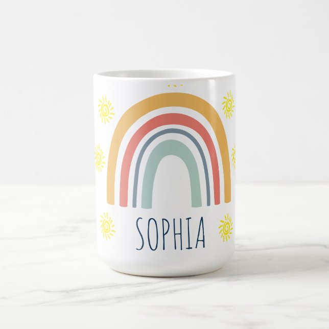 Caneca De Café Aquarela Personalizada Caprichosa Boho Arco-íris e (Centro)