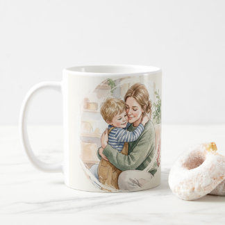 Caneca De Café Aquarela personalizada da mãe abraçando o filho
