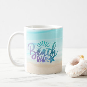 Caneca De Café Aquarela Personalizada: Praia Babe Glitter