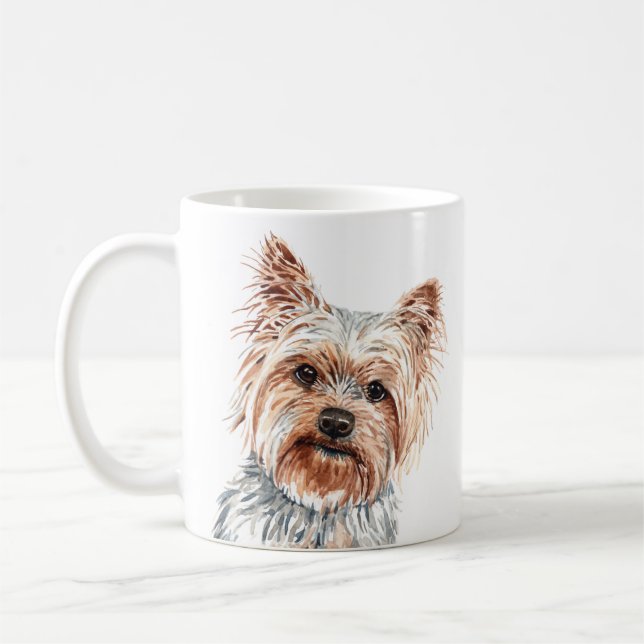 Caneca De Café Aquarela Personalizada Yorkie Terrier Mug (Esquerda)