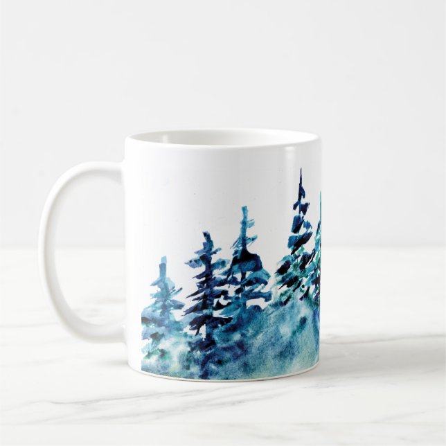 Caneca De Café Aquarela Pinhal Floresta Panorama Café Mug (Esquerda)