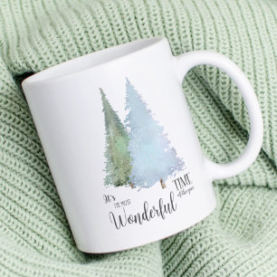 Caneca De Café Aquarela Pinheiros Árvores de Natal Modernos Floco